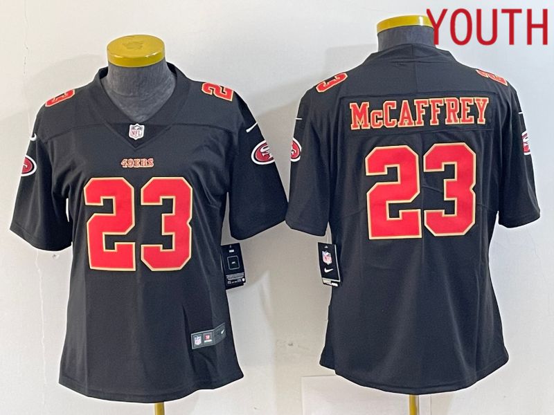 Youth San Francisco 49ers #23 Mccaffrey Black gold 2024 Nike Vapor Limited NFL Jersey style 1->->Youth Jersey